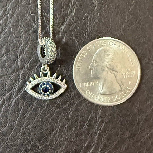 925 Sterling Silver CZ Hamsa Evil All Seeing Eye Blue Pendant Chain 20 Inches - Picture 5 of 9